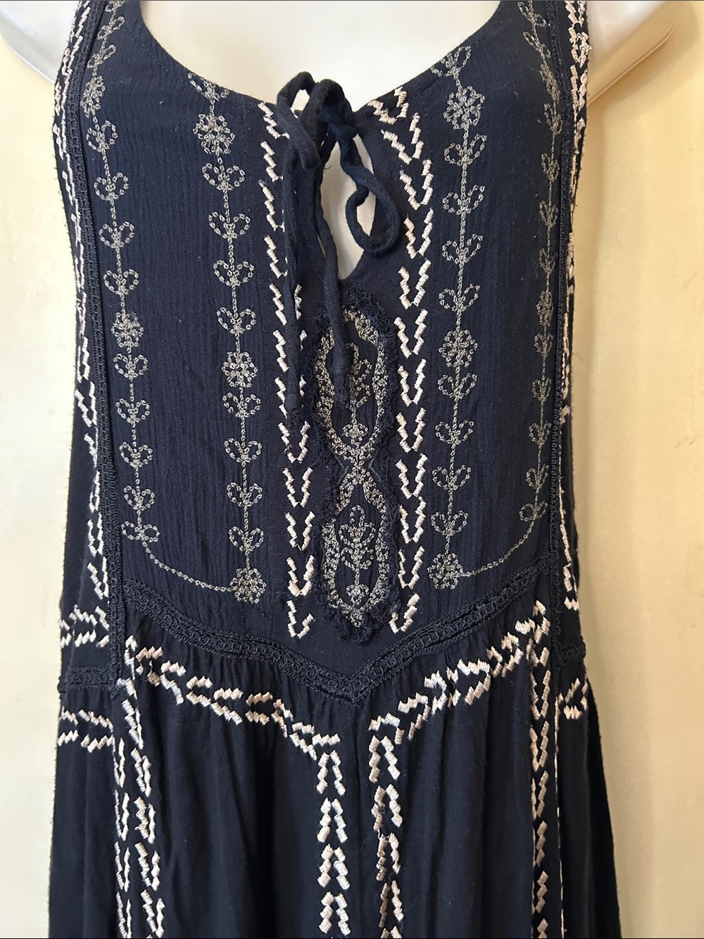 Free People Black Mini Tank Dress with White and Tan Embroidery size S - Picture 6 of 15